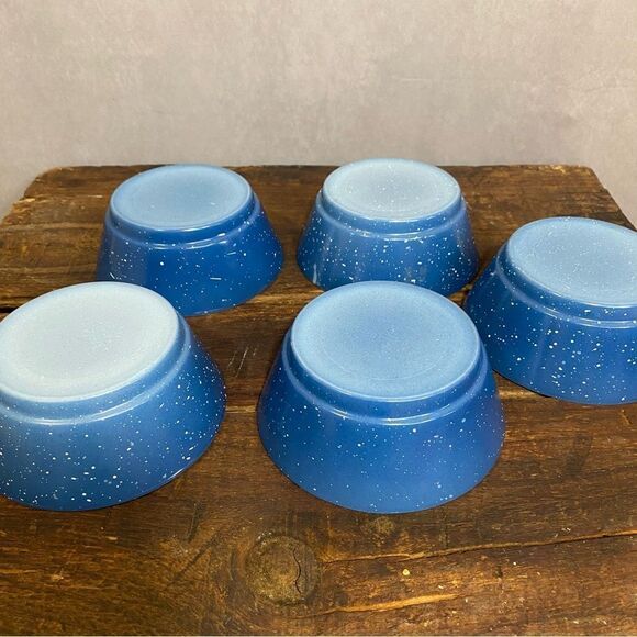 5- Vintage Fire King Blue Granite Speckled Cereal Bowls. - Picture 5 of 11